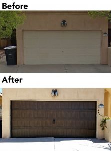 garage door wood staining before and after
